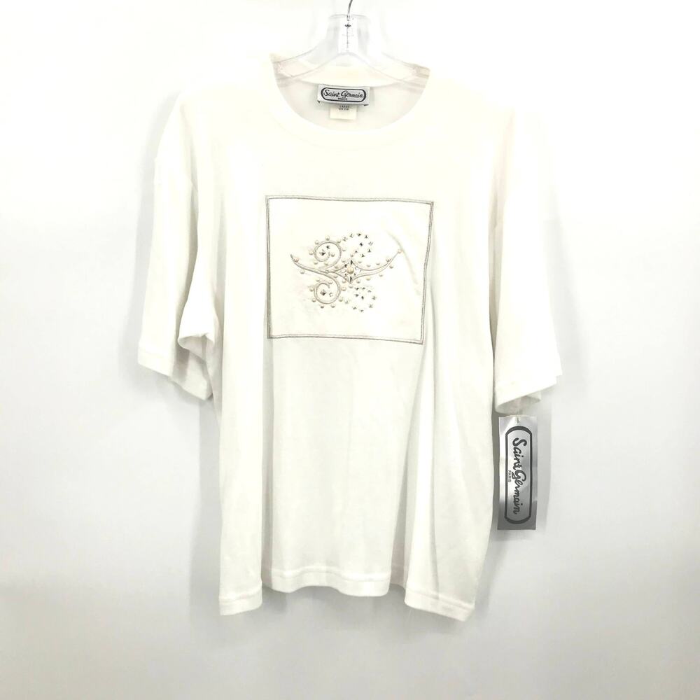 Saint Germain Vintage 2 Piece Sequin High Waist Padded Shirt & Pant Set XL New - Picture 2 of 8